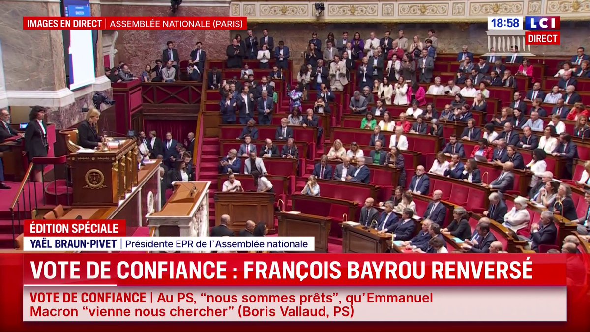 🔴⚡️ALERTE INFO - Vote de confiance : le gouvernement de François Bayrou renversé.
