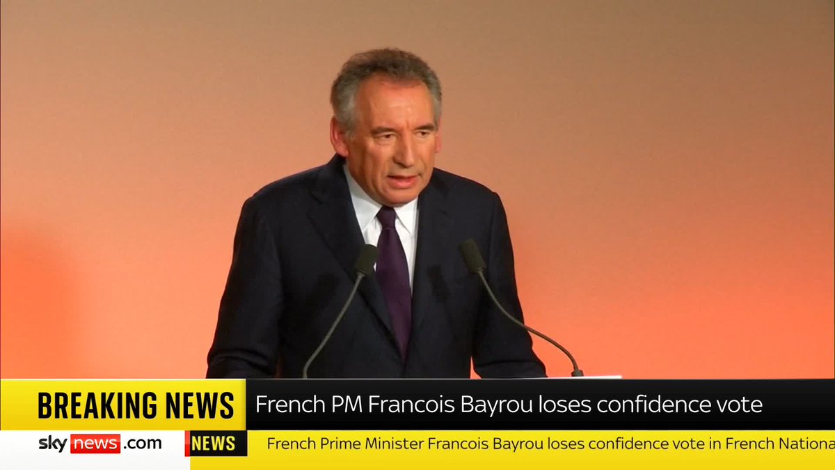 BREAKING: French Prime Minister Francois Bayrou loses confidence vote. 📺 Sky 501, Virgin 602, Freeview 233 and YouTube