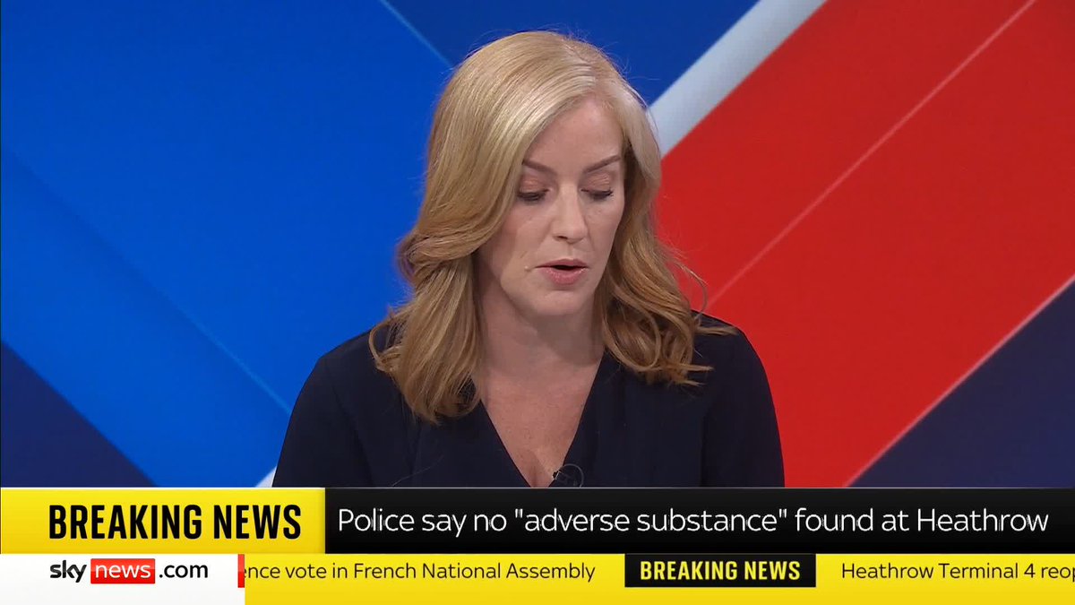 BREAKING: Police say no 'adverse substance' found at Heathrow. The check-in area of Terminal 4 was closed while emergency services responded "to an incident". 📺 Sky 501, Virgin 602, Freeview 233 and YouTube