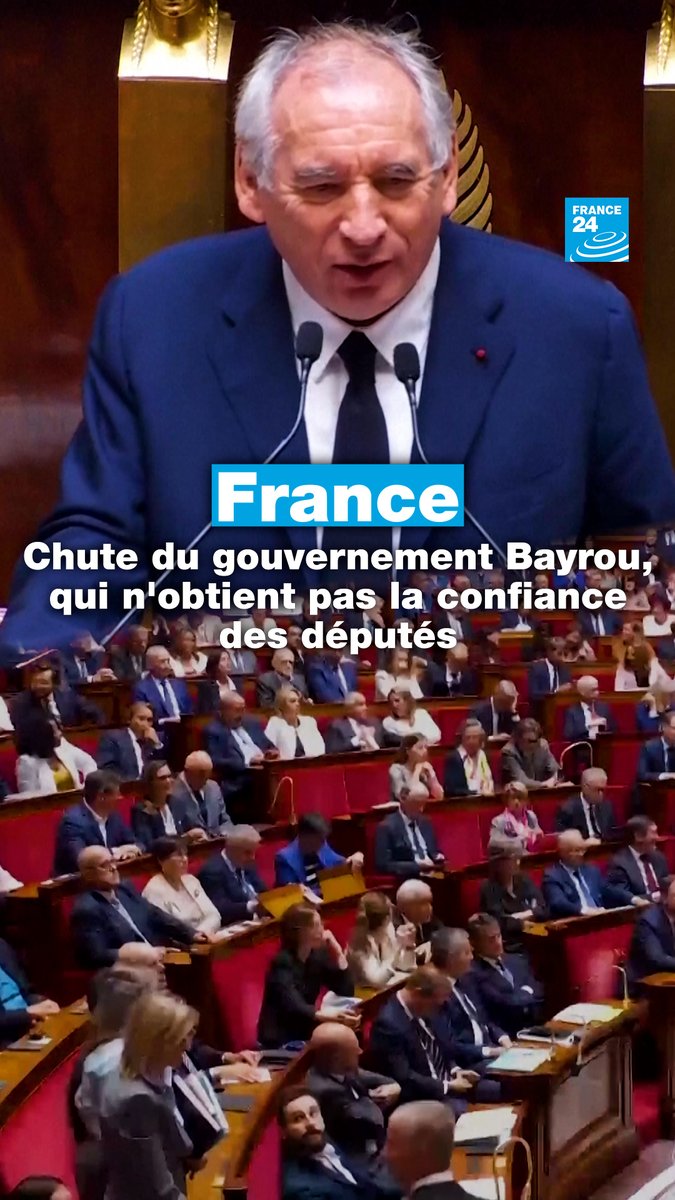 🔴🇫🇷 Le Premier ministre français, François #Bayrou, n'a pas obtenu la confiance des députés. ➡️ Il a prévu de remettre sa démission au président français, Emmanuel #Macron, ce mardi. Il était le quatrième Premier ministre du second mandat du chef de l'État