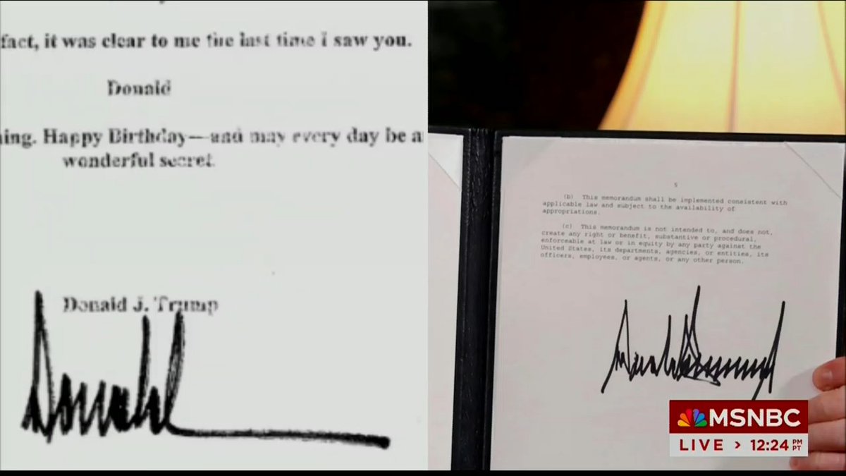 Host: This drawing and the signature, which people online are saying is not his. On the right is an executive order. Left is the signature on the birthday book. You decide whether you think that looks similar or not.