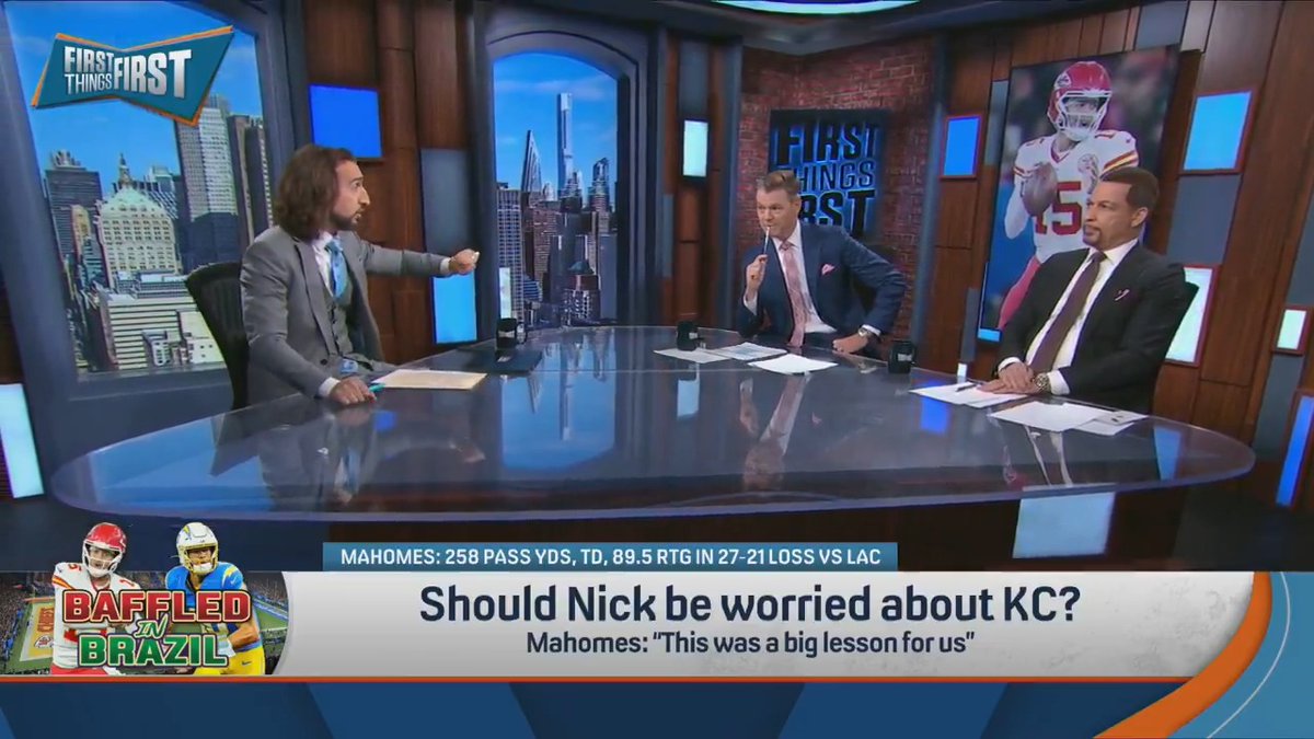 “I was worried, and then I saw the rest of the league on Sunday, and I am no longer worried.” nick wright reacts to the Chiefs starting out the season 0-1: