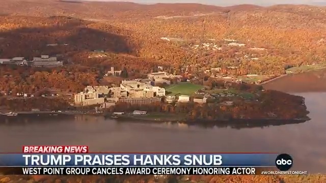 In a major snub, a West Point alumni group canceled an awards ceremony honoring actor and well-known veterans advocate Tom Hanks. Pres. Trump praised the decision saying, West Point “smartly cancelled” the ceremony. Matt Gutman has details.