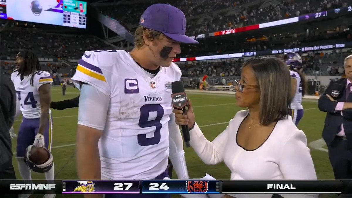 What will J.J. McCarthy remember most about tonight? "Getting the win." 📺: NFL on ESPN