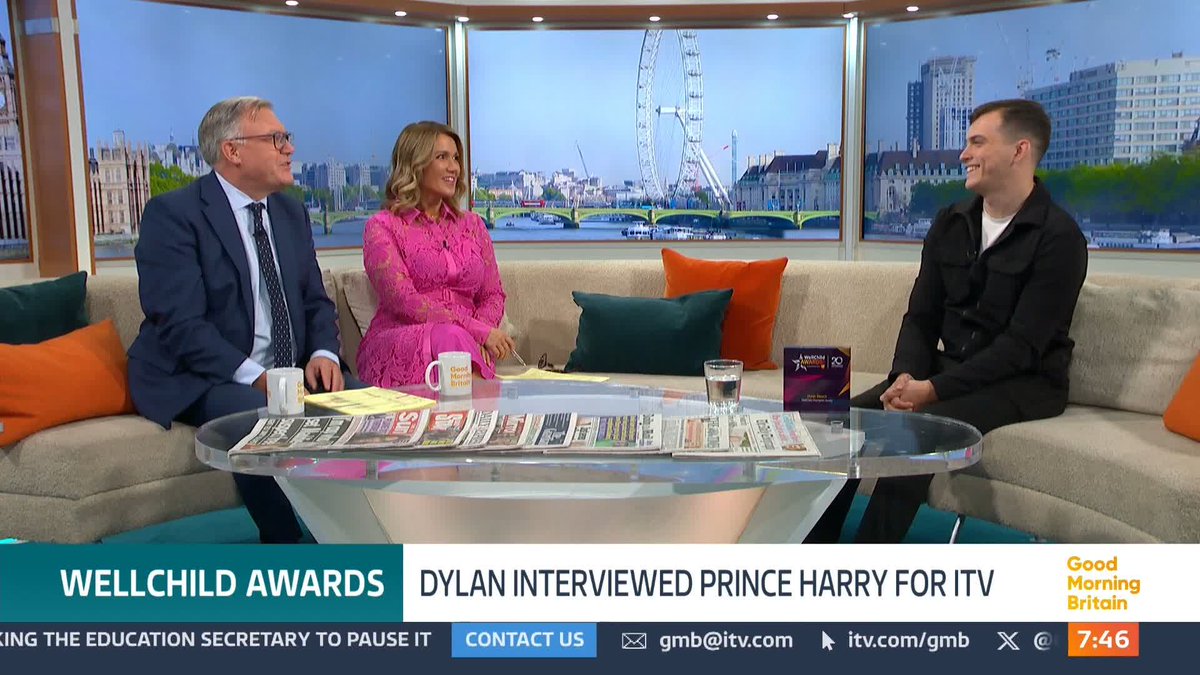 Just hours after touching down in the UK, Prince Harry sat down with WellChild award winner and aspiring presenter Dylan Bleach in an ITV News Exclusive. Dylan talks to Susanna Reid and Ed Balls about the conversation he had with the Duke of Sussex.