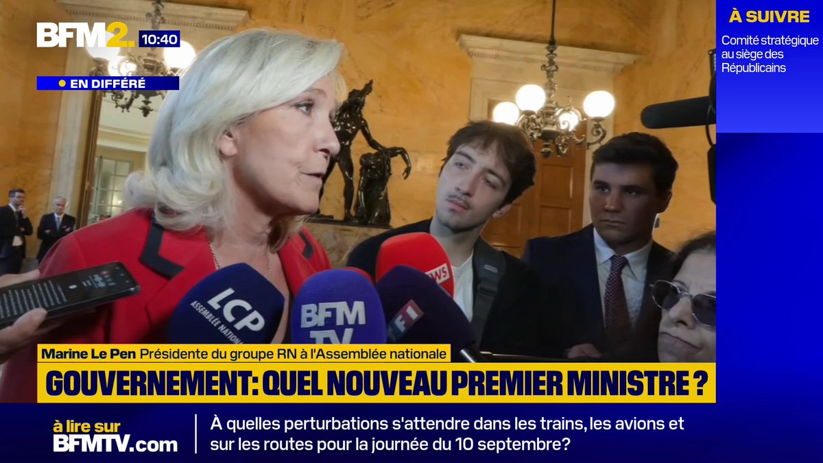 💬 "C'est absolument n'importe quoi, on n'est pas dans une cellule psychologique", estime Marine Le Pen à la proposition de Gabriel Attal de désigner un "médiateur" pour sortir de la crise politique #BFM2