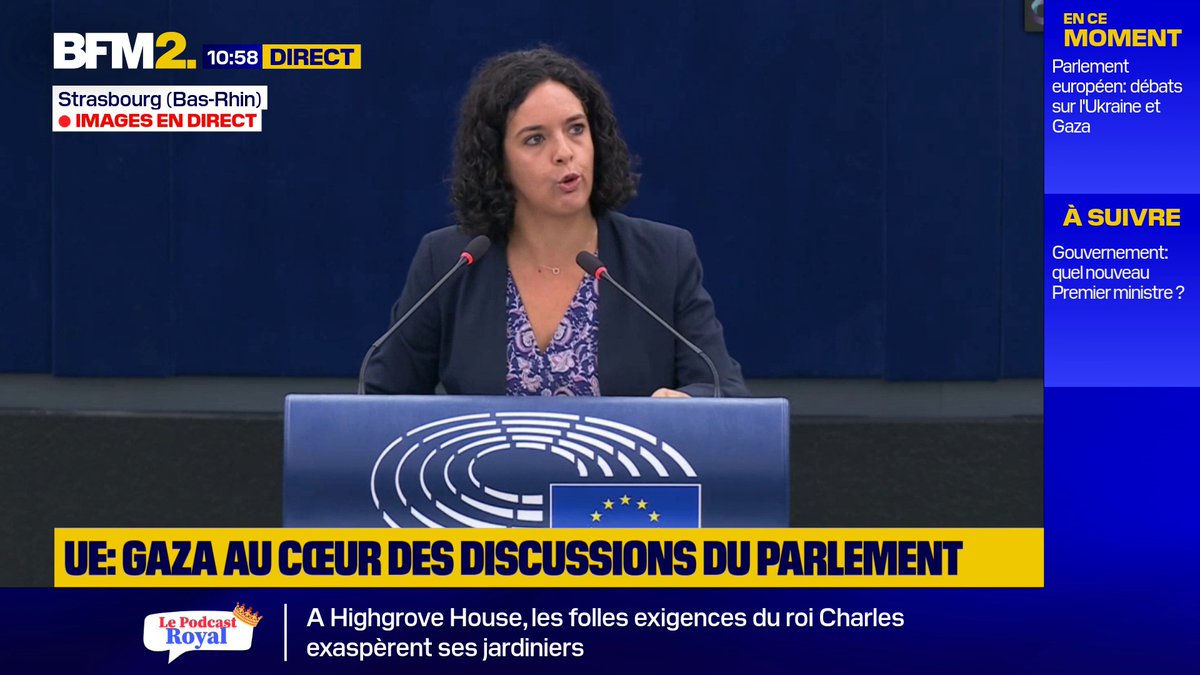 💬 "Nous voulons des actes [pour Gaza]" La députée insoumise Manon Aubry demande au Parlement européen d'accorder une protection diplomatique à la flotille de la liberté en route vers Gaza. #BFM2