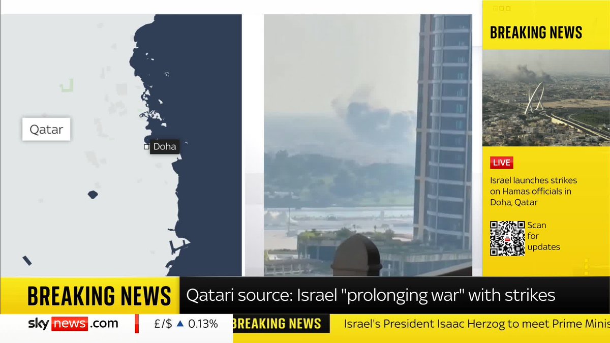 BREAKING: U.S. Embassy in Doha advises citizens in the Qatari capital to shelter-in-place following Israeli strikes on the city that targeted senior Hamas officials. 📺 Sky 501, Virgin 602, Freeview 233 and YouTube