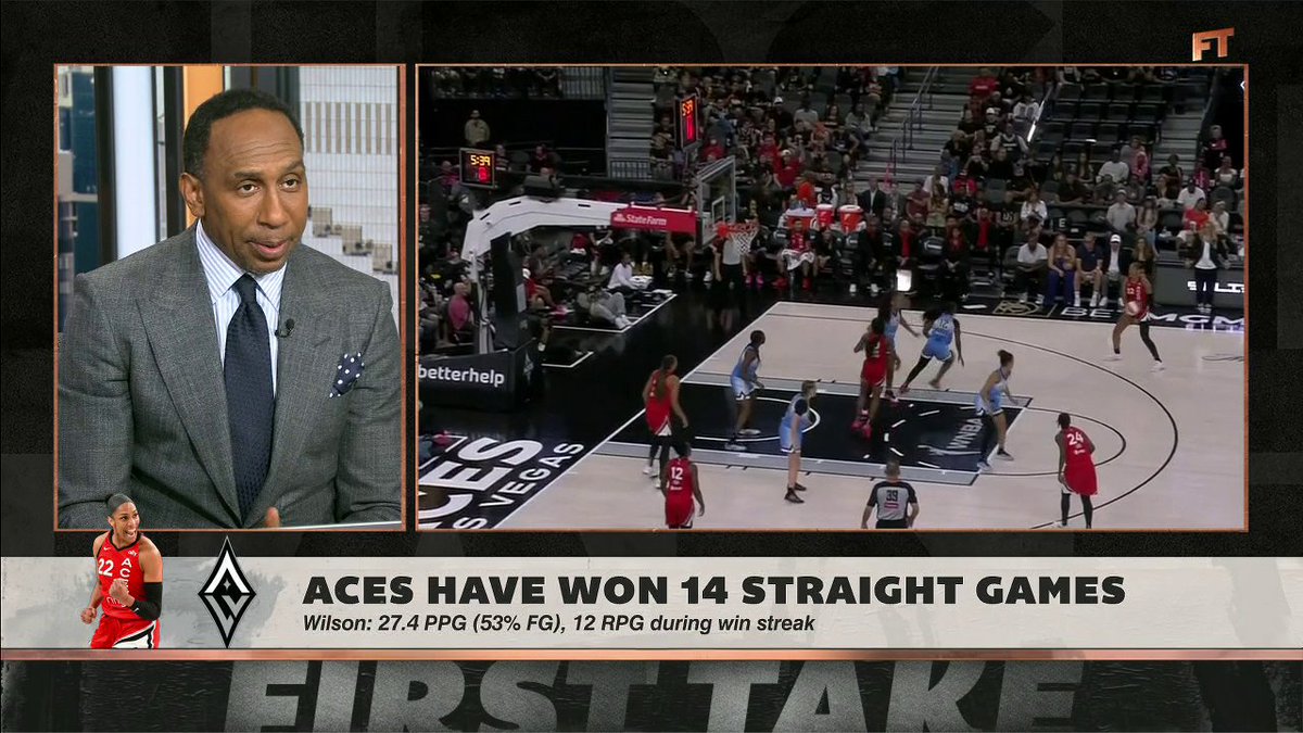 "A'ja Wilson, who's already a three-time league MVP, is about to get another one." -Stephen A Smith on Aja Wilson and the Aces' winning streak 🔥