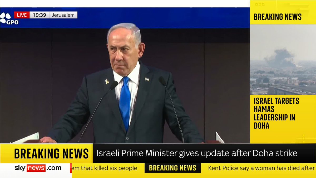 BREAKING: Israeli Prime Minister Benjamin Netanyahu says Israel acted "wholly independently" in its strikes on Qatar. Netanyahu adds that the strikes can also open the door to ending the war in Gaza. 📺 Sky 501 and YouTube
