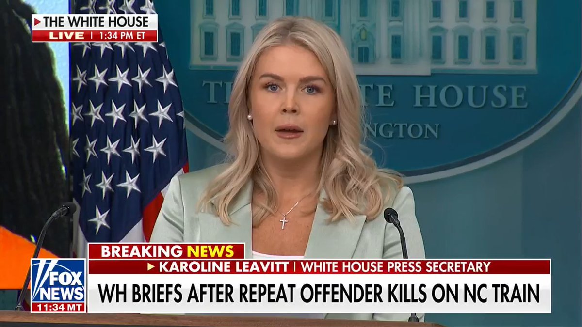 NEW: Karoline Leavitt shreds media outlets for refusing to cover the murder of Iryna Zarutska — before calling out Democrats for the "failed experiment of cashless bail": "Many of the journalists in this room spilled plenty of ink trying to smear Daniel Penny for defending a subway car from a derange lunatic in New York City." "But none of those same reporters lift a finger to write stories about an actual murderer."
