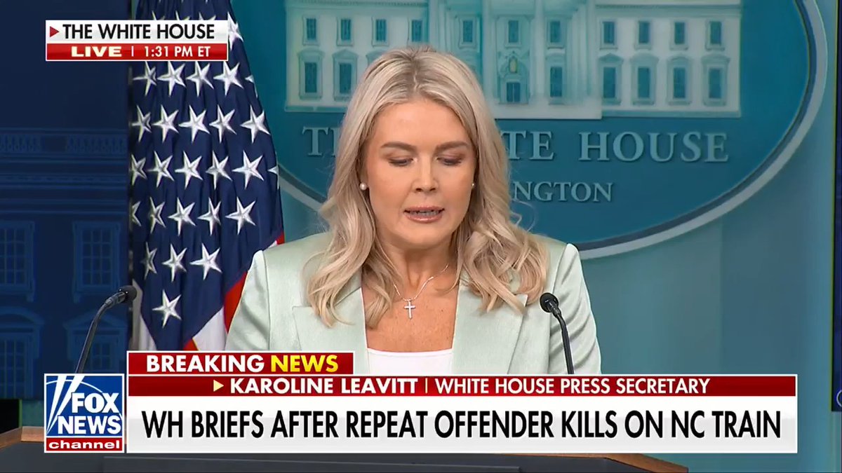 NEW: Karoline Leavitt on the killing of Iryna Zarutska: "Tragically, a public transportation system in a major American city was more dangerous than the active war zone that she left." "The president and the entire White House are praying for her family and friends during this unimaginably difficult time." "This is pure evil on full display." "The most enraging and unacceptable part of this story is that her death was entirely preventable."