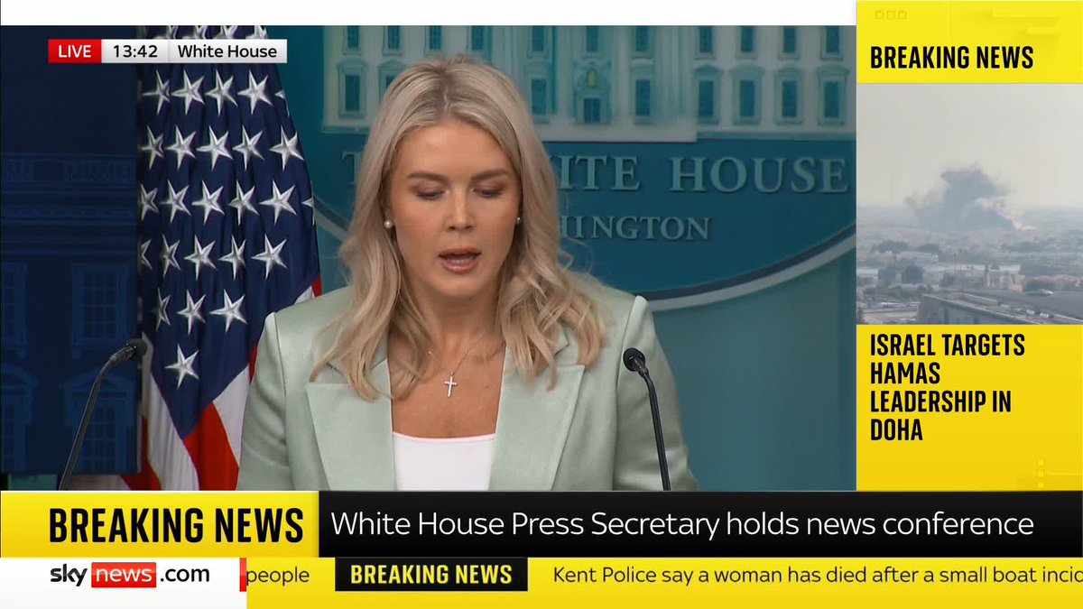 BREAKING: White House press secretary Karoline Leavitt has confirmed the US was notified of Israel's strikes on Doha, but says the strikes did not advance US or Israeli goals for a ceasefire. 📺 Sky 501, Virgin 602, Freeview 233 and YouTube