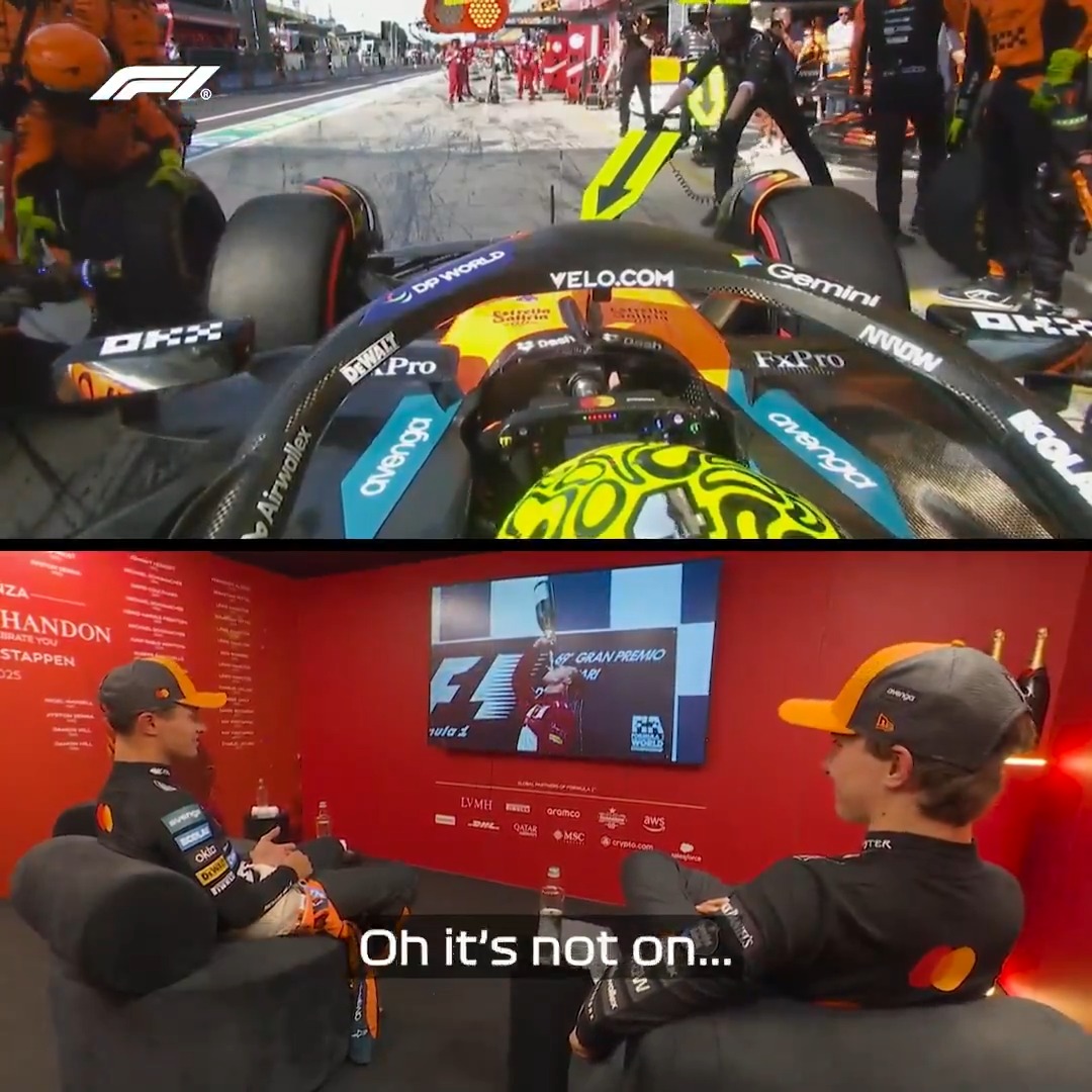"Did you see on the big screen..." 📺😅 We're treated to another iconic cooldown room debrief 🗣️ #F1 #ItalianGP
