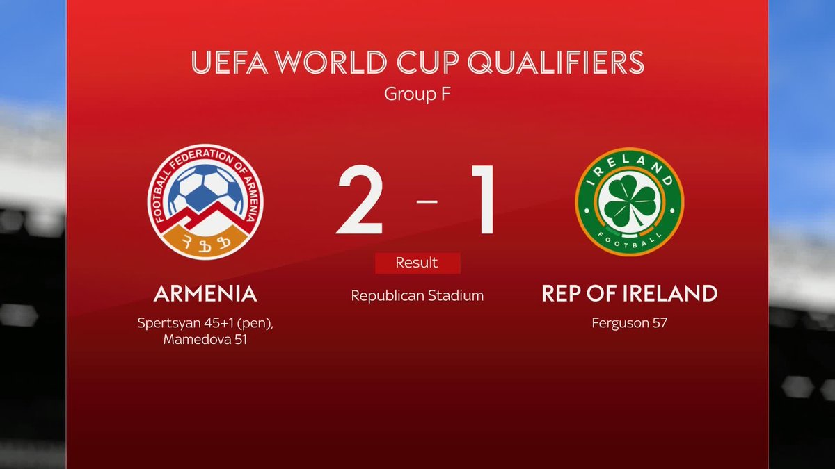 Republic of Ireland suffered a huge blow to their World Cup qualification hopes after a 2-1 defeat against Armenia 🚨