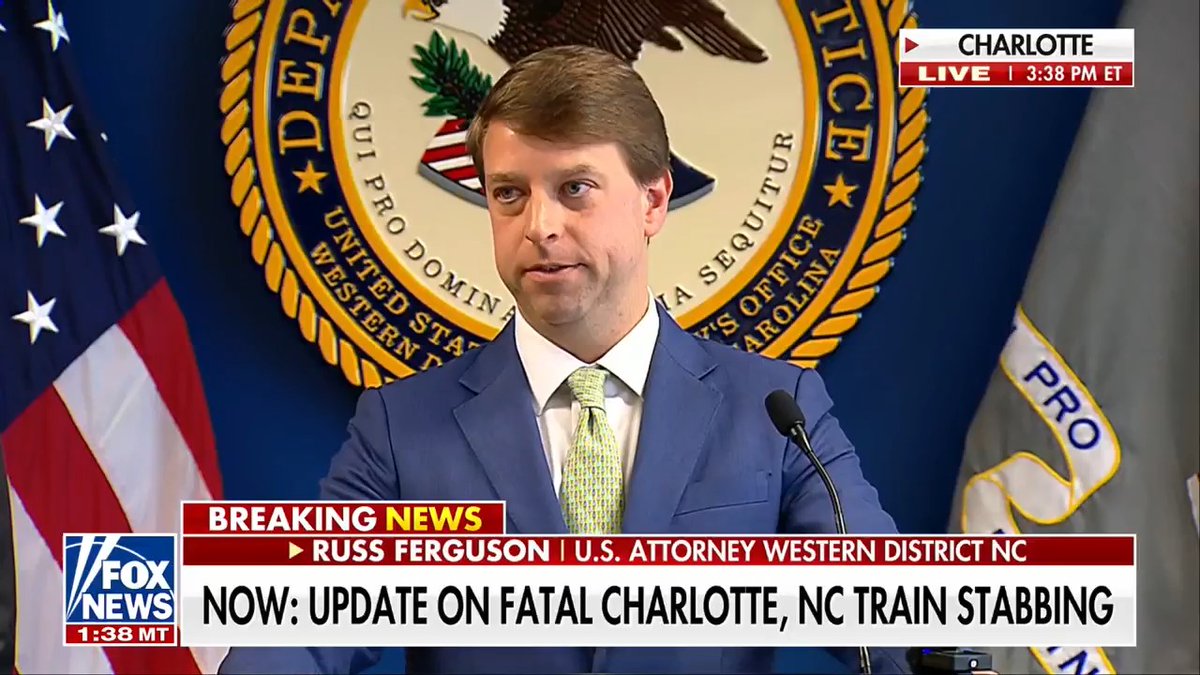 🚨 JUST IN: U.S. Attorney Russ Ferguson says the suspect accused of stabbing Ukrainian refugee Iryna Zarutska to death will face additional federal charges on top of state charges.