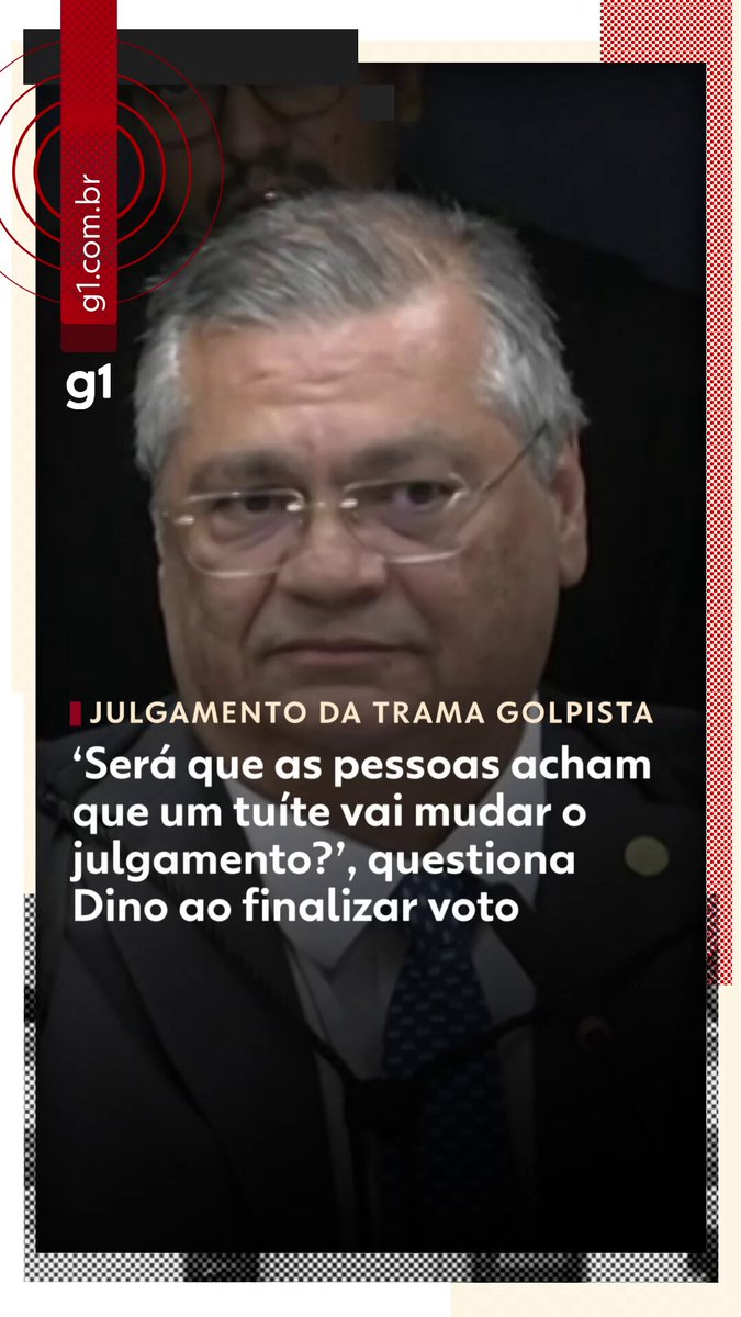 ‘Será que as pessoas acham que um tuíte vai mudar o julgamento?’, questiona Dino ao finalizar voto no julgamento da trama golpista. Leia mais #g1