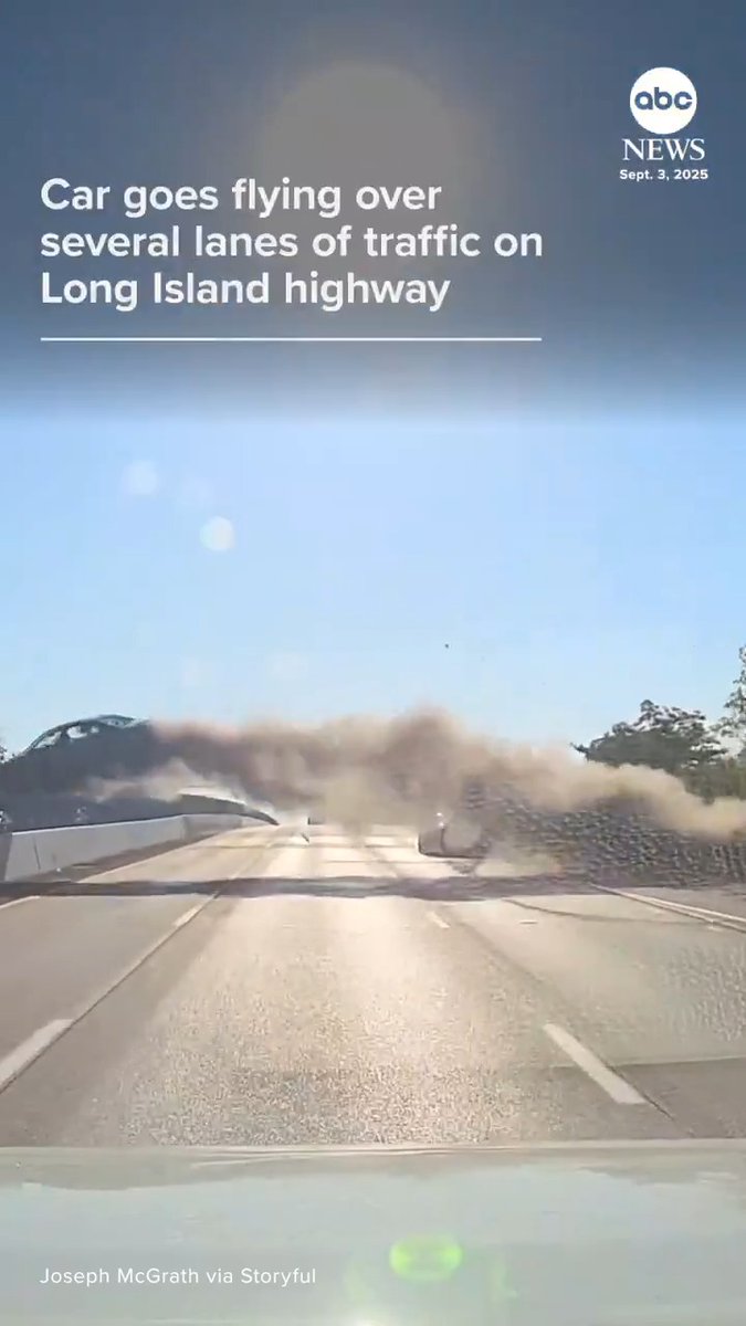 A driver's dashcam captured the wild moment a vehicle went flying over several lanes of traffic on the Sunrise Highway, one of the busiest freeways on Long Island. The driver of the airborne vehicle had reportedly suffered a seizure before losing control.