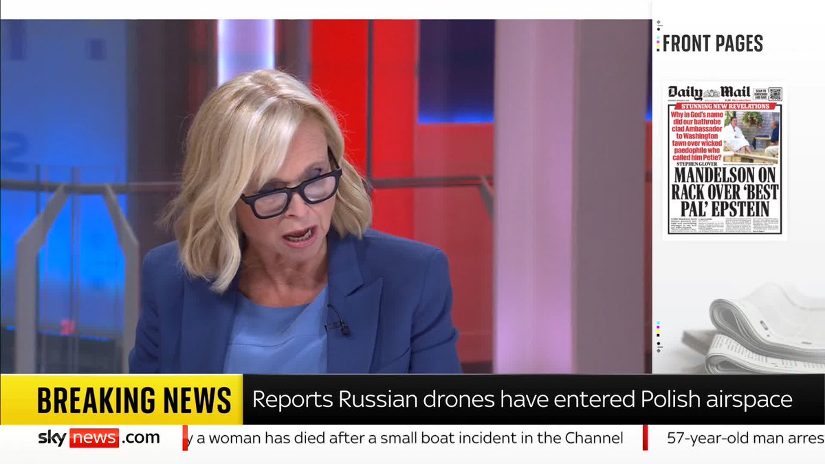 BREAKING: Ukraine's air force has warned that Russian drones have entered the airspace of Poland, threatening the city of Zamosc 📺 Sky 501, Virgin 602, Freeview 233 and YouTube