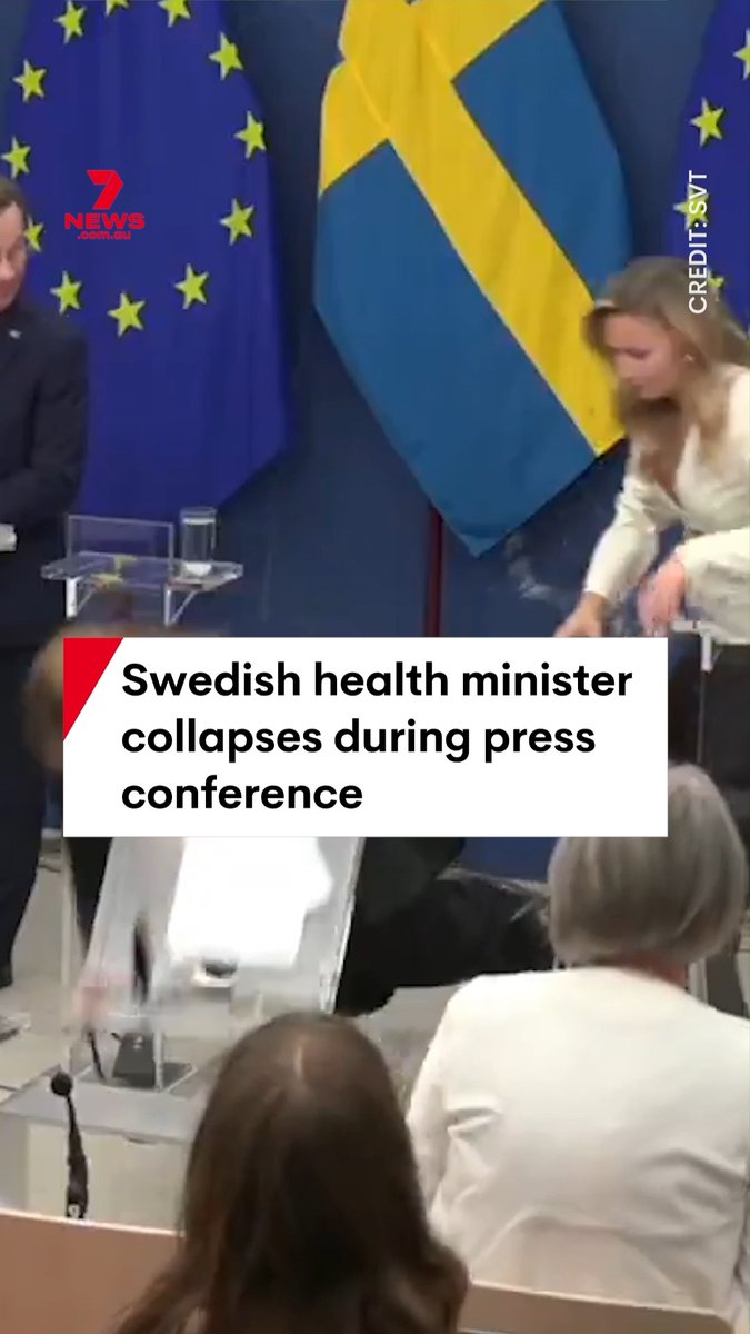 Sweden’s Health Minister Elisabet Lann has collapsed during a live press conference in a dramatic incident that was broadcast on television. The Christian Democrat politician suddenly went down face-first while speaking at the media event, according to reports from the scene. #collapse #sweden #healthminister #passedout #livetelevision