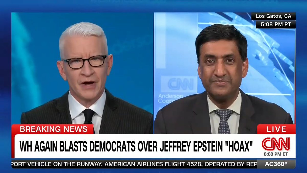 "This is very different than the Russia case. Frankly it's different than January 6th. Here you have the MAGA base upset at him.": Ro Khanna responds to the White House's claim that Democrats are only interested in the Jeffrey Epstein story to smear President Trump politically.