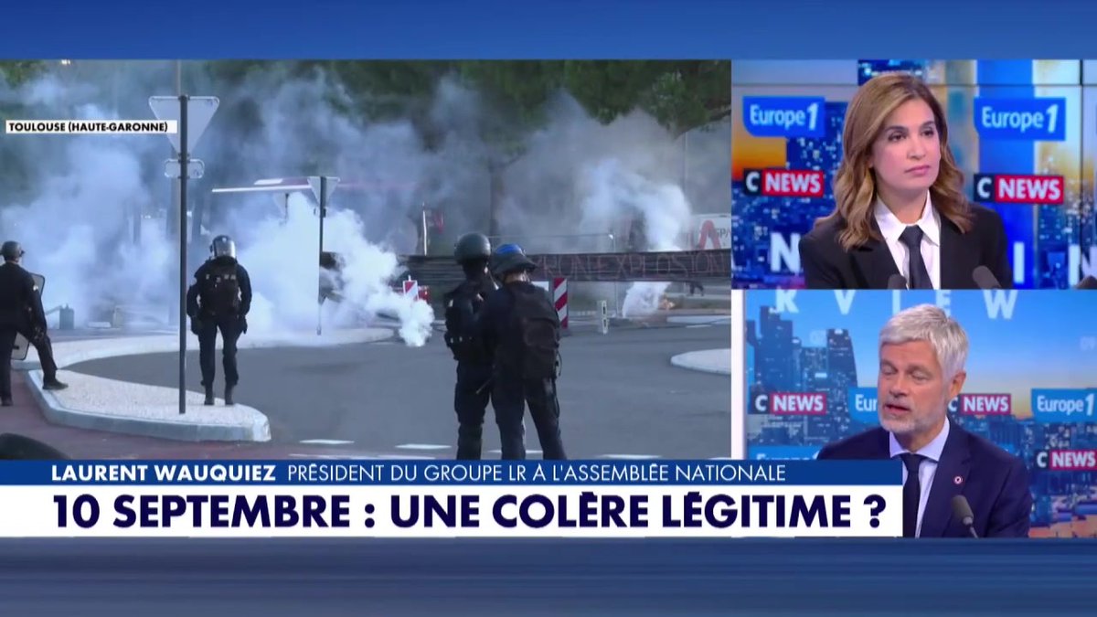 10 Septembre : "Aucune colère ne justifie qu'on aboutisse à casser et à bloquer un pays (...) c'est l'ombre LFI, c'est la main de Jean-Luc Mélenchon" déclare Laurent Wauquiez #LaGrandeITW #Europe1