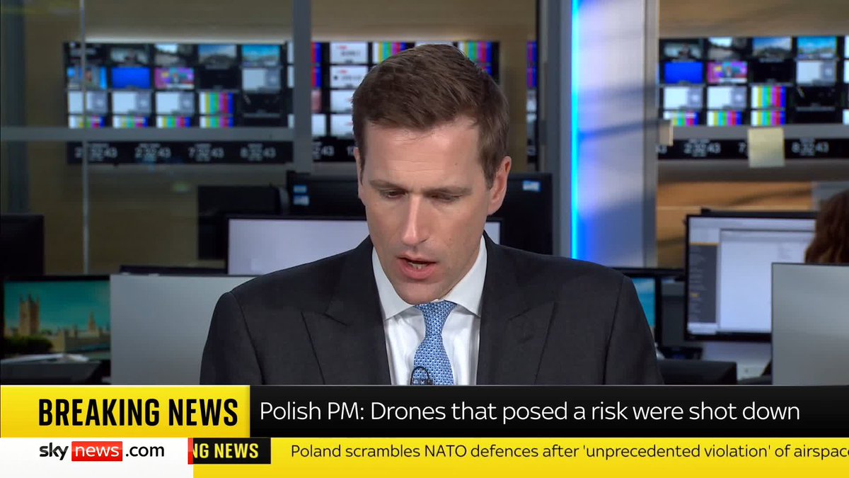 BREAKING: Donald Tusk, the Polish prime minister, says a 'huge number' of Russian drones entered his country's airspace overnight. Sky's Wilfred Frost speaks to Matthew Savill from @RUSI on an 'unprecedented' airspace violation. 📺 Sky 501 and YouTube