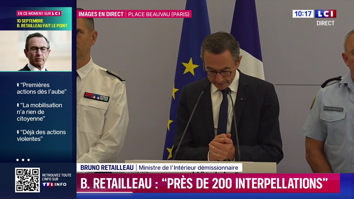 🔴 Mouvement du 10 septembre 🗣️ "D'un côté il y a cette France du courage... et de l'autre côté, la France du sabotage" : Bruno Retailleau