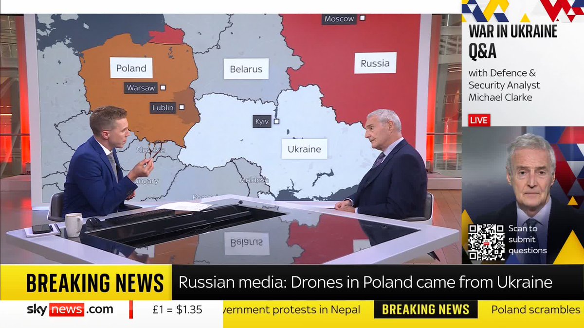 BREAKING: Russian media reports that drones shot down in Poland came from Ukraine Security and Defence Analyst Michael Clarke joins Gareth Barlow to discuss this claim 📺 Sky 501, Virgin 602, Freeview 233 and YouTube