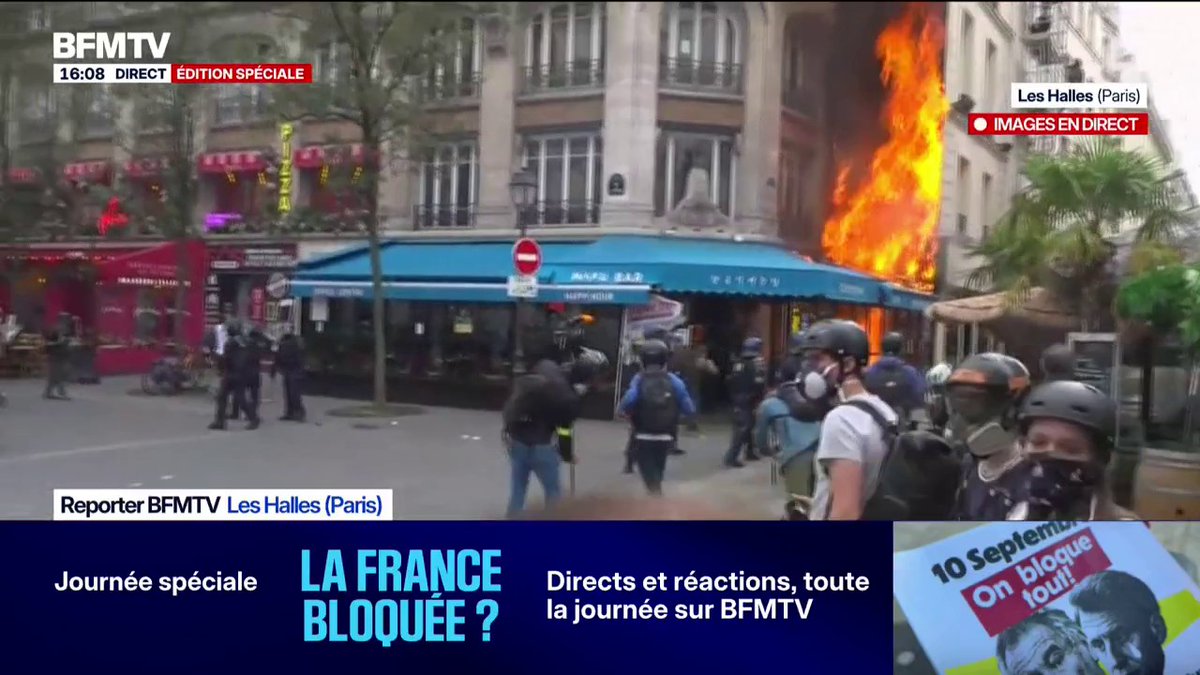 🇫🇷 | URGENTE: Se produce un incendio en un restaurante del centro de París durante multitudinarias protestas.