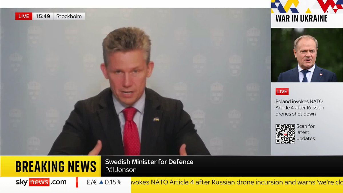'It's another wake-up call' Sweden's Defence Minister Pål Jonson stressed to JayneSeckerSky about the need for cooperation to stand up to Russia 📺 Sky 501, Virgin 602, Freeview 233 and YouTube