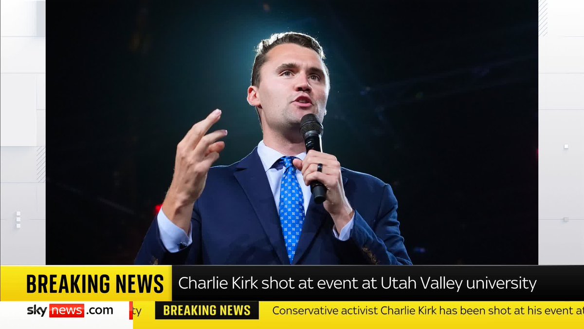 BREAKING: Right-wing influencer Charlie Kirk 'hit' after shots fired at an event in Utah. "We must all pray for Charlie Kirk," says Donald Trump. Sky's David Blevins shares the latest. 📺 Sky 501 and YouTube