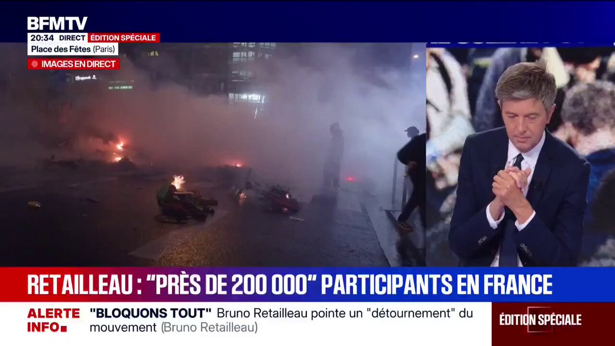 🚨 ALERTE INFO 🚨 Des départs de feu sont en cours, place des Fêtes à Paris, où de nombreux manifestants sont encore présents.