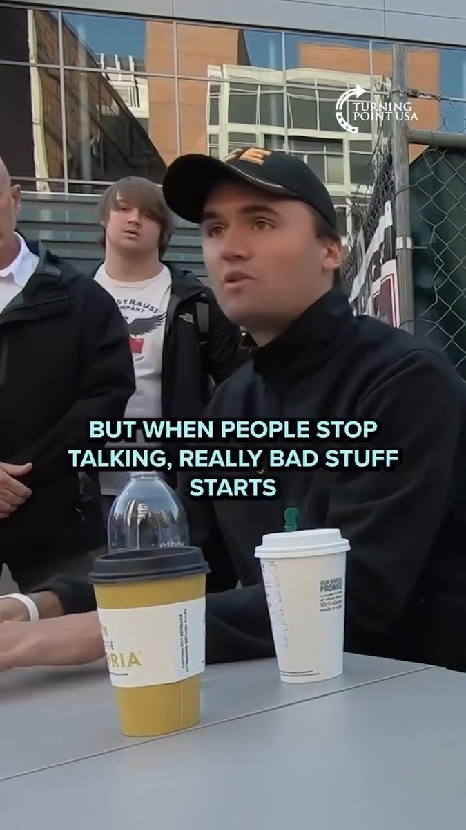 "When people stop talking, really bad stuff starts. When marriages stop talking, divorce happens. When civilizations stop talking, civil war ensues. When you stop having a human connection with someone you disagree with, it becomes a lot easier to want to commit violence against that group. What we as a culture have to get back to is being able to have reasonable disagreement—where violence is not an option." - Charlie Kirk. May his memory be a blessing.