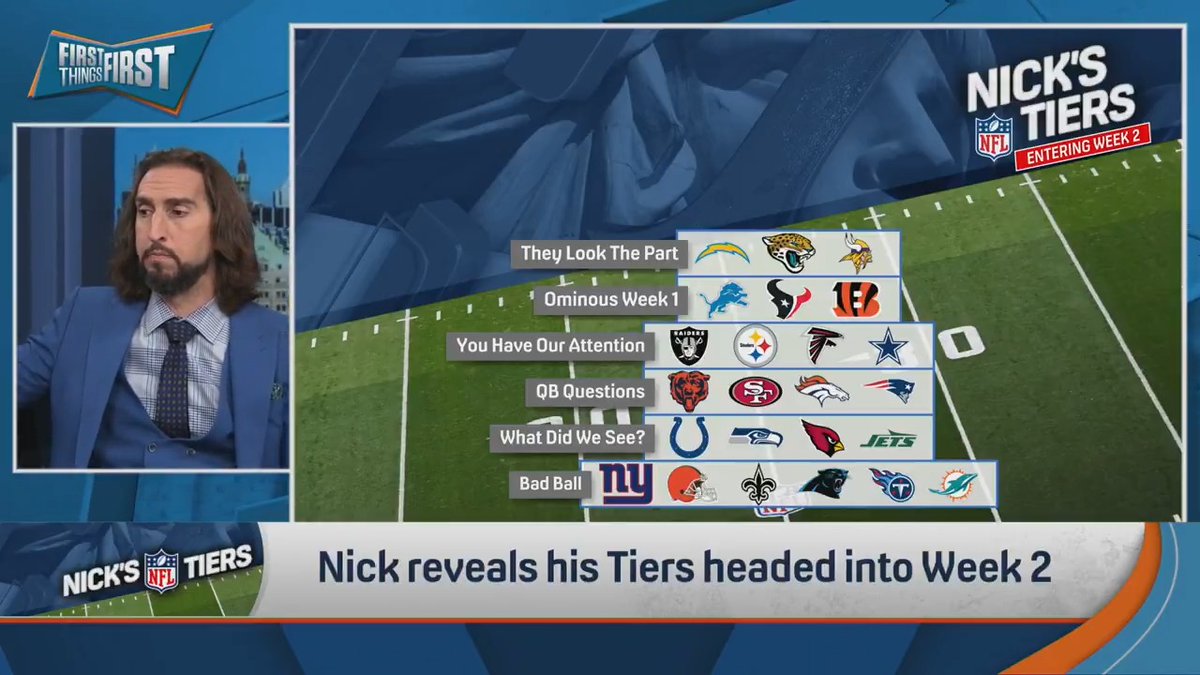 Just a reminder, nick wright’s Tiers are done by The Committee™️, and The Committee™️ is fair. “Atop the Tiers, for the first time in the history of the Tiers… Week 1 champs.” 👀