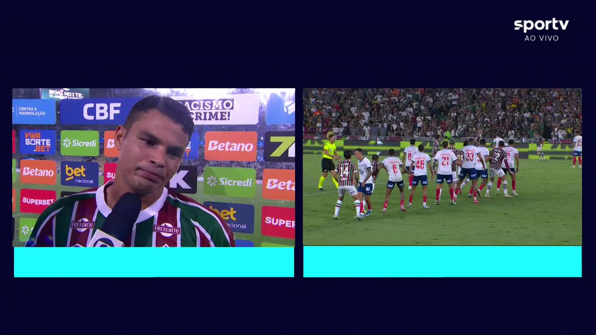 “Quem me conhece sabe os movimentos que eu faço. Quando eu saio nessa bola, é muito difícil de alguém pegar. Lucas Moura e Neymar devem estar assistindo e eles sabem bem.” 🎙️ Thiago Silva, sobre o seu gol em Fluminense 2x0 Bahia. 🎥 sportv | ge