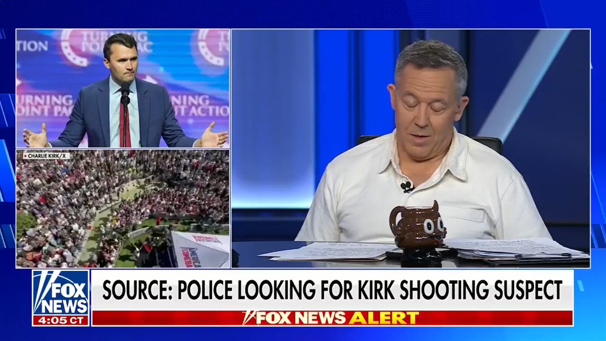 Greg Gutfeld sends powerful message following the assassination of Charlie Kirk: “What is ironic—fittingly I guess—is that this is a turning point. If you believe in Charlie, you gotta believe in yourself, because he believed in you.” "This isn't over—this is the beginning. Charlies's power just got released in all of us." "He's going to be bigger now than he ever was on this chaotic planet."