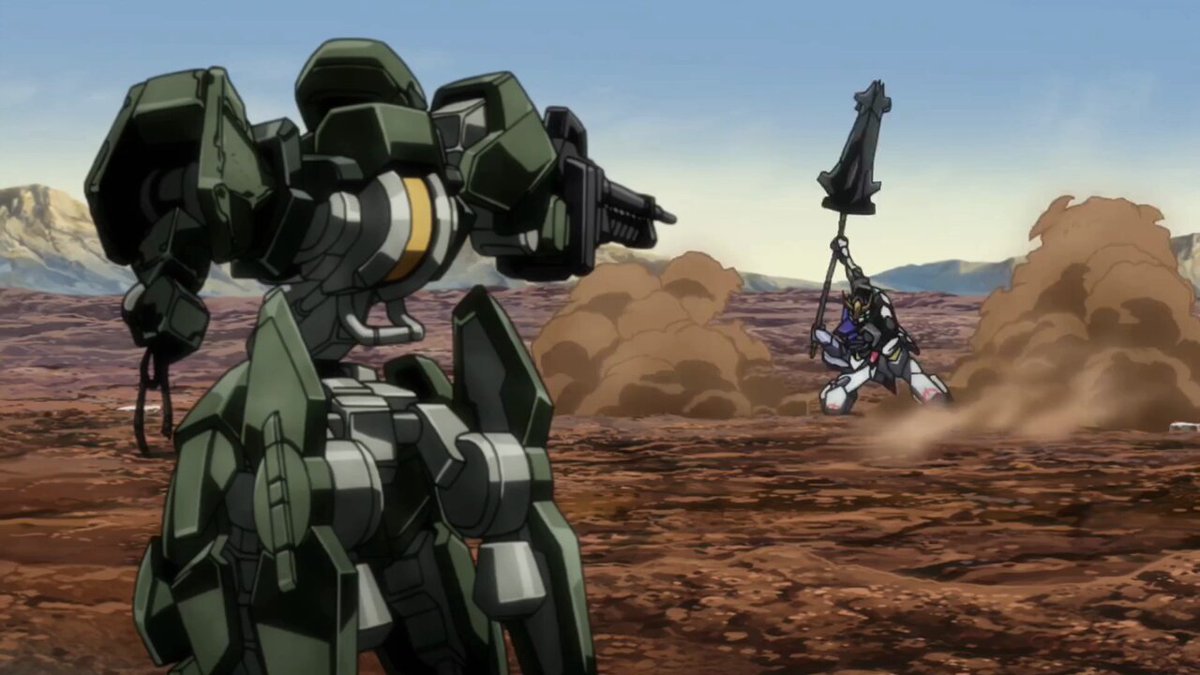 Barbatos doing the coolest moves this early on. Neat little anecdote to mention, Shinya Kusumegi was the Mecha AD for this ep, before he got around as one of the chief Mecha ADs for G-Witch.