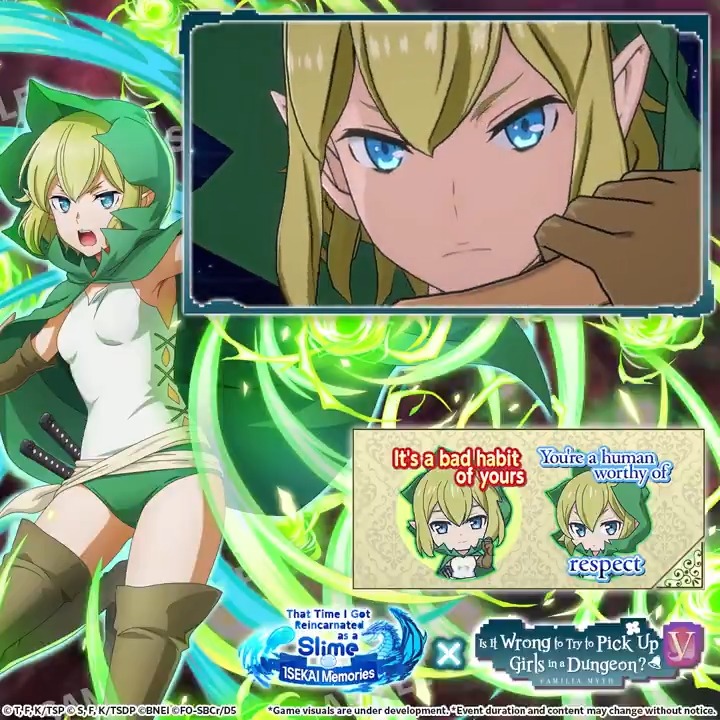 Ryu will be joining ISEKAI Memories from 9/12 2:00 UTC!🍃 Check out her Secret Skill video! If this post gets 5,000 reactions on social media worldwide, every chancellor will get an in-game Ryu sticker! #ISEKAIMemories #SlimeIM #tensura #DanMachiCollab #danmachi
