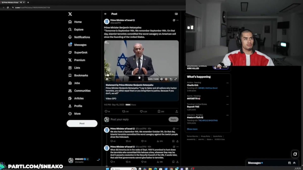 SNEAKO comments on Netanyahu comparing 9/11 to October 7th, saying Islamist terrorists committed the worst acts of savagery against both nations.