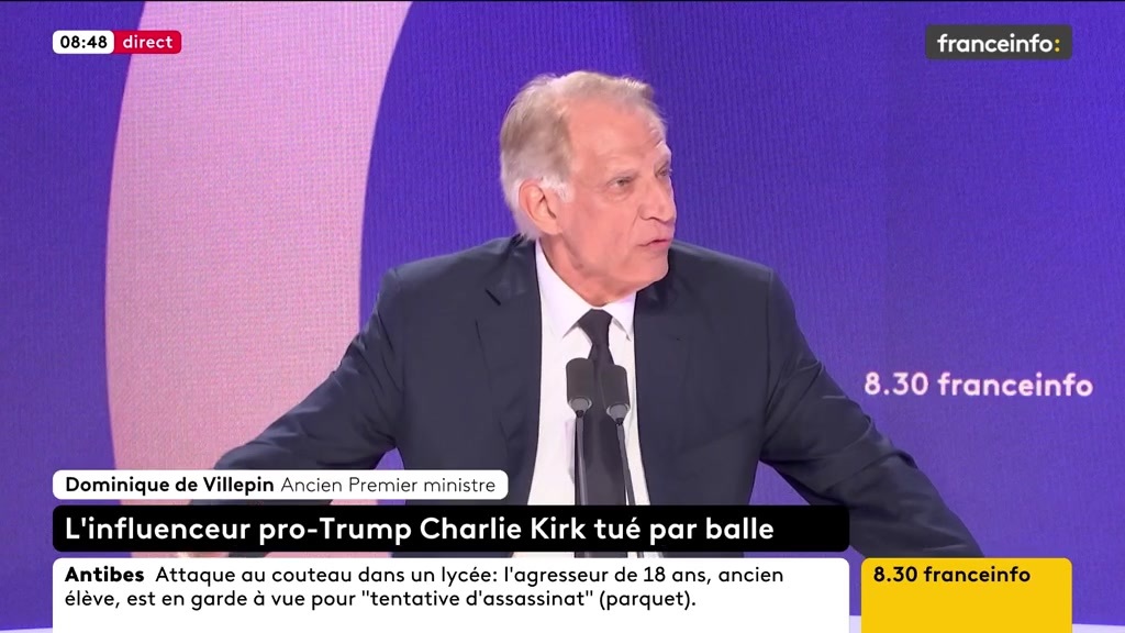 Assassinat de Charlie Kirk : “Donald Trump a une responsabilité immense dans cette dérive de violences aux États-Unis parce qu’il a supprimé la réalité”, estime Dominique de Villepin