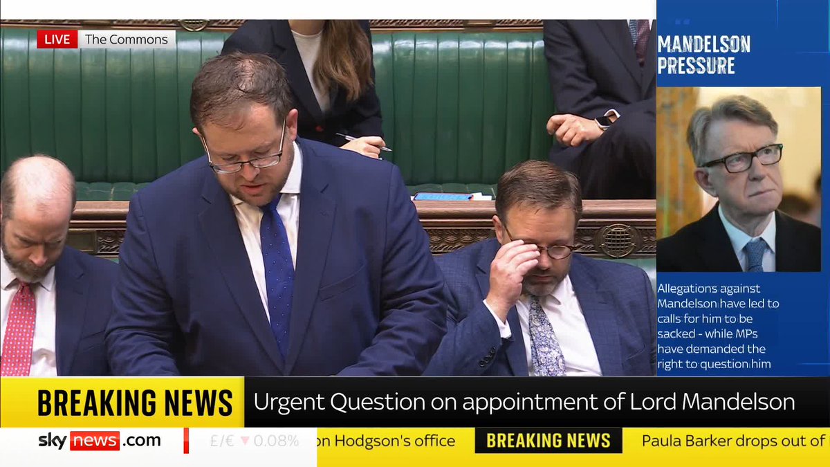 BREAKING: Lord Mandelson has been withdrawn as UK ambassador to the United States. Speaking in the House of Commons, Labour minister Stephen Doughty confirmed the prime minister's decision to remove Mandelson from his post. 📺 Sky 501 and YouTube