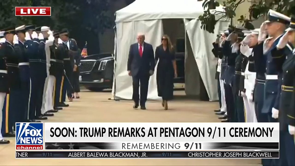 NOW: President Trump and First Lady Melania Trump arrive at the Pentagon to honor the innocent lives lost in the September 11th attacks, 24 years ago.