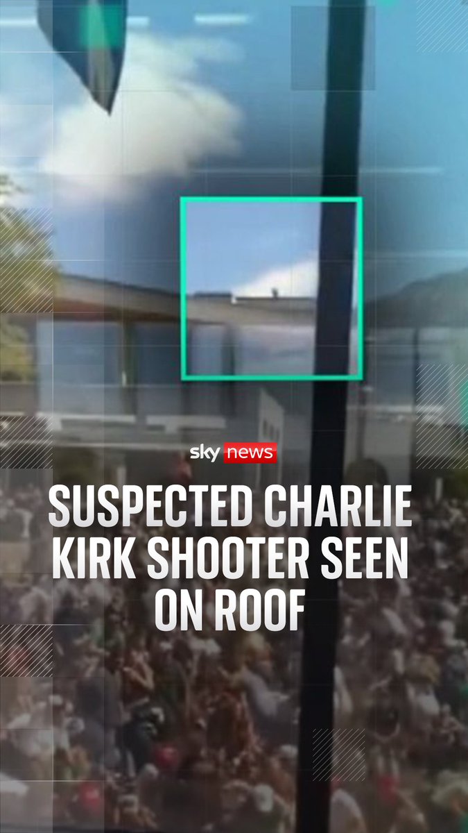 Sky News has identified there was 130m between the suspected shooter and Charlie Kirk when he was fatally shot. Videos taken by people at the university event in Utah shows the suspected attacker on top of a roof. Follow live updates:
