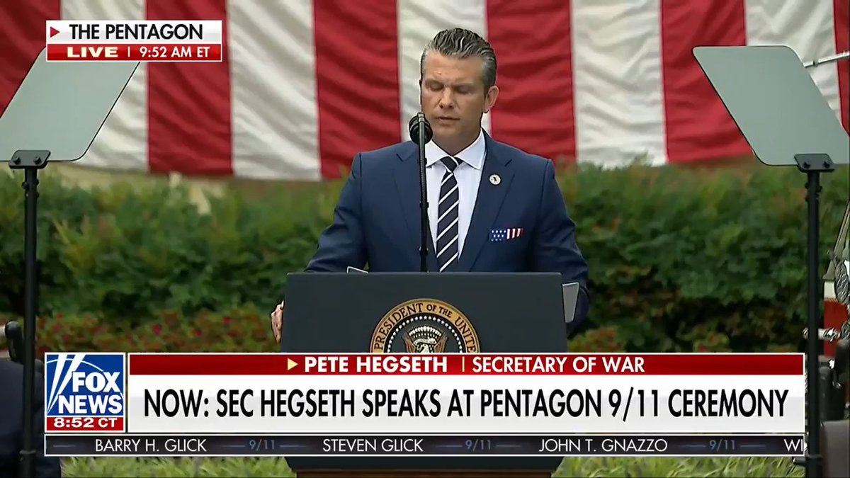Secretary of War Pete Hegseth: "The life example and even death of Christ-follower and American Patriot Charlie Kirk give me hope...like those on 9/11, he will never be forgotten."