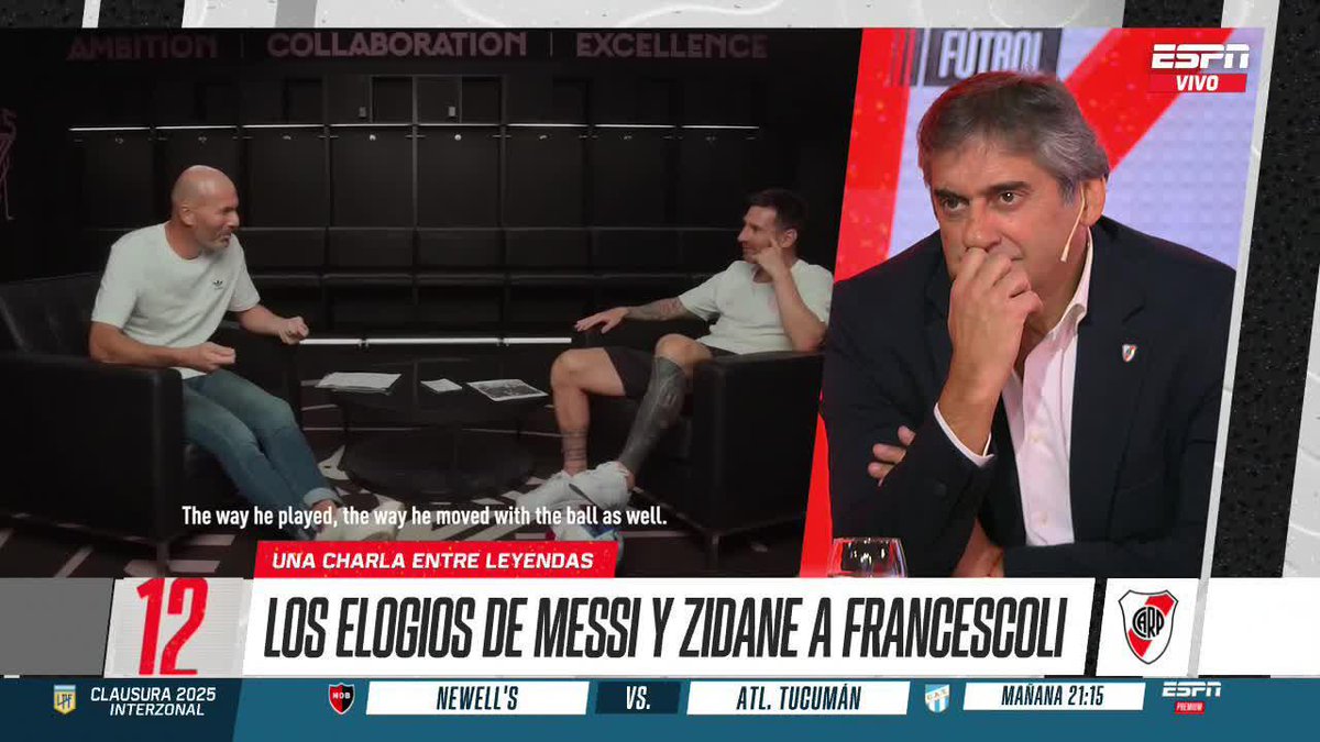 FRANCESCOLI EN LA MESA DE #ESPNF12, ESCUCHANDO A ZIDANE CON MESSI Gran programa el de hoy con la visita de Enzo en el piso. ▶️ Mirá #ESPNF12 en el Plan Premium de #DisneyPlus