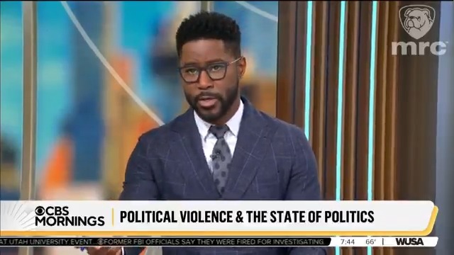 Absolutely ghoulish behavior from CBS Mornings' Nate Burleson. A conservative activist gets assassinated and Burleson asks former House Speaker Kevin McCarthy (R) if it's time for "your party to reflect on political violence, is it a moment for us to think about the responsibility of our political leaders and their voices and what it does to the masses as they get lost in misinformation or disinformation that turns in and spills in to political violence?"