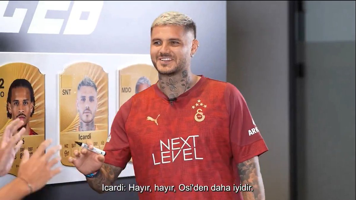 Metecan: "Şut reytingin bence Osi'ye yakın olabilir." Mauro Icardi: "Hayır hayır Osi'den daha iyidir😅" (GS Youtube)