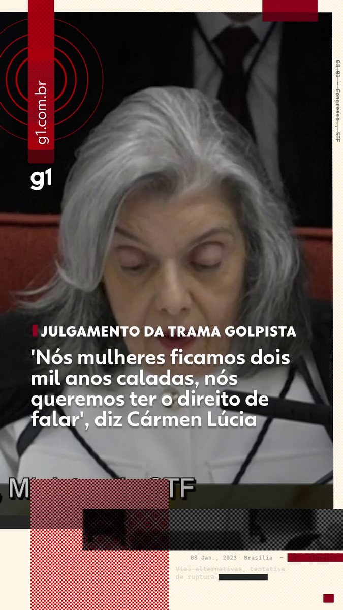 O ministro Flávio Dino pediu a palavra, e Cármen Lúcia concedeu. "Nós mulheres ficamos dois mil anos caladas, nós queremos ter o direito de falar", respondeu a ministra. Acompanhe AO VIVO no #g1