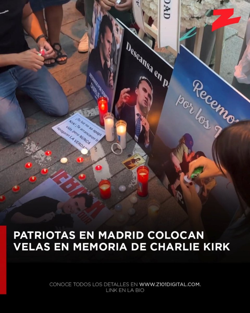 🇪🇸 Madrid, España | Decenas de personas se reunieron frente a la embajada de Estados Unidos para rendir homenaje al activista conservador Charlie Kirk, colocando velas y mensajes en su memoria tras su fallecimiento. Conoce todos los detalles en Link en la Bio 👆🏻 #ZDigital #Z101 #Noticias #News #Internacionales #CharlieKirk #Madrid #EmbajadaEEUU